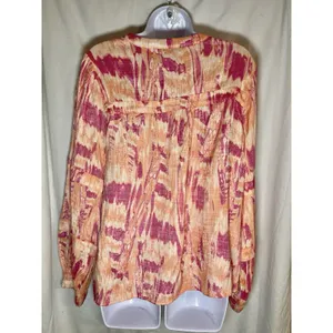 Nicole Miller Woman 2X Boho Tie Dye Peasant Blouse - Orange & Pink Crinkle thumbnail 2