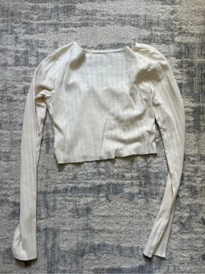 Brandy Melville Cream Waffle Knit Scoop Neck Long Sleeve Crop Top thumbnail 2