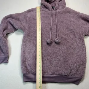 Cold Crush Womens Teddy Fleece‎ Hoodie Pom Pom Drawstring Purple Small NWT thumbnail 7