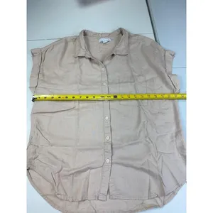 Alex & Jordan Womens‎ Linen Blend Short Sleeve Button Up Shirt Beige Oatmeal L thumbnail 4