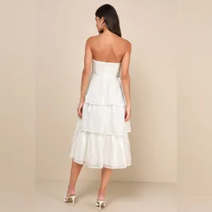 LULU’S Com-Pleat-Ly Charming Ivory Organza Tiered Strapless Midi Dress thumbnail 4