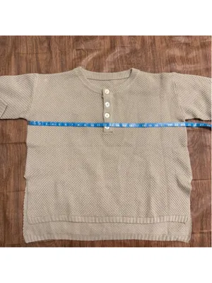 Women’s Half Button Down Sweater from Anna-Kaci L Oatmeal Beige Tan Oversized thumbnail 7