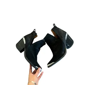 JEFFREY CAMPBELL Cromwell Suede Leather Black Western Ankle Boots Booties thumbnail 10