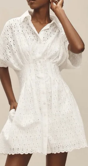 Anthropologie The Tobie Eyelet Mini Shirt Dress by Exquise, Size SP thumbnail 1