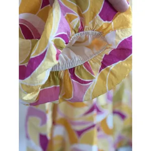THML Women’s Yellow Pink Abstract Swirl Puff Sleeve V-Neck Blouse Top Size M thumbnail 7