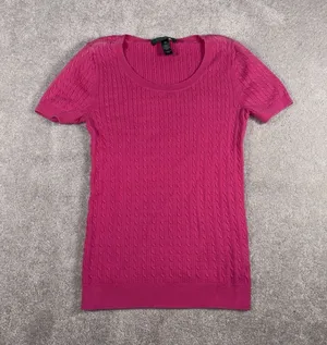 womens lauren ralph lauren short sleeve cable knit sweater Xs Shoulder Fade Spot thumbnail 1