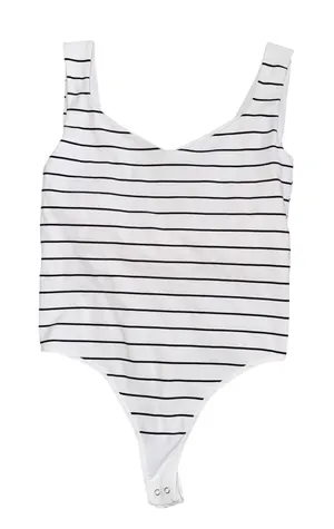 Free People Bodysuit Women M/L White Black Stripe NWT V-Neck Thong Seamless thumbnail 1