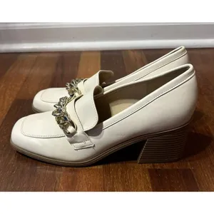 NINE WEST Loafer Chunky Heeled Chain Accent Off-White Shoes Women’s 9M Academia thumbnail 2