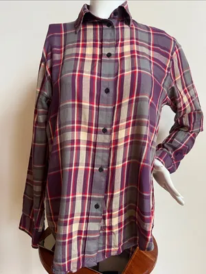 Ralph Lauren Classic Plaid Button-Up Shirt in Purple and Cream thumbnail 1