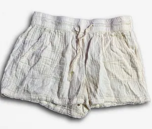 Kensie Cream Gauze Drawstring Shorts Pom Pom Trim‎ Pockets Womens Large thumbnail 1