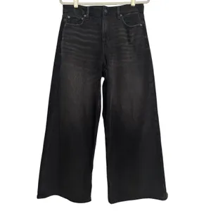 American Eagle Super High-Rise Ultra Wide Leg Jeans Black Strigid Womens 8 Short thumbnail 3