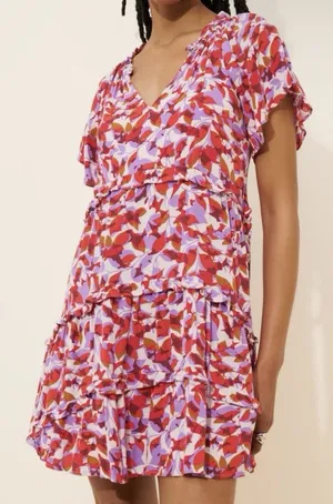 Anthropologie Women’s Floral Tiered Ruffle Mini Dress Multicolor XS thumbnail 1