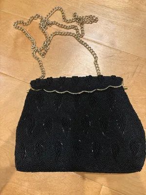 Vintage beaded black evening bag art deco flapper thumbnail 1