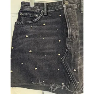 Reformation Black‎ Denim Mini Skirt Sz 28 Pacific Wash Studs Goth Festival EUC thumbnail 3