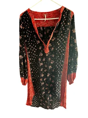 Free People Peacemaker High Low Tunic Dress Black Red Bandana Paisley Boho thumbnail 3