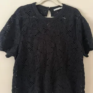 Abercrombie & Fitch‎ Crochet Black Knit Short Sleeve Loose Knit Sweater Size XL thumbnail 4