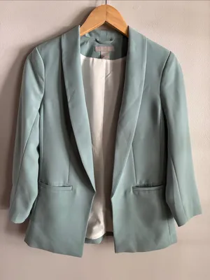 H&M Green Blazer XS Open Front 3/4 Sleeve Career Workwear thumbnail 1