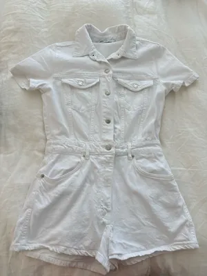Zara White Denim Romper thumbnail 1