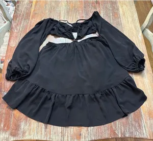 Princess Polly Black Cut Out Mini Dress Size 6 Ruffle Skirt thumbnail 1