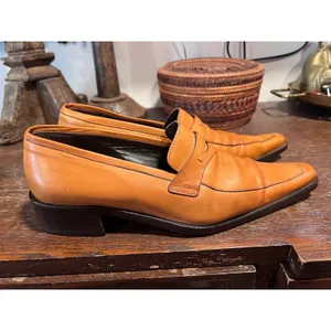 Vintage Bama German Leather Square Toe Penny Loafers Tan 8.5 thumbnail 4