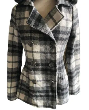 Aeropostale Beautiful black and white plaid hooded pea coat thumbnail 5
