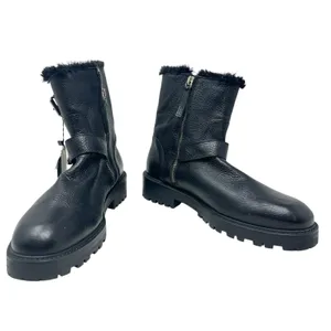 Zara Moto Ankle Boots Leather‎ Buckle Shearling Lined Black Size 40 US 9 thumbnail 5