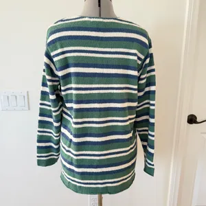 Vintage Women's Cherokee Acrylic Sweater Size L, Green White Strips V Neck thumbnail 3