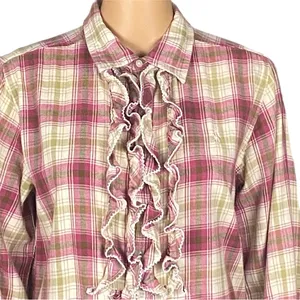 RALPH LAUREN BLUE LABEL Plaid Ruffle Front Cotton Shirt Dress/Tunic Medium thumbnail 2