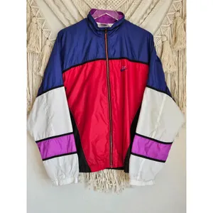 Nike‎ Vintage 90s Style Colorblock Windbreaker Jacket Red Blue Purple Womens L thumbnail 10