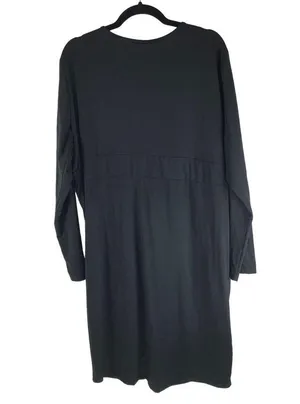 Laolasi Black Long-Sleeve Faux Wrap Dress Pleated V Neck 4XL thumbnail 2