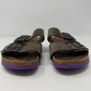 Birkenstock Arizona Leather Sandals Womens 38 Gray Purple Outdoor Gorpcore Birks thumbnail 4