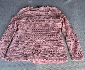 Dana Buchman Women's Pink Thick Heavyweight Crochet Vintage y2k Sweater Large thumbnail 1