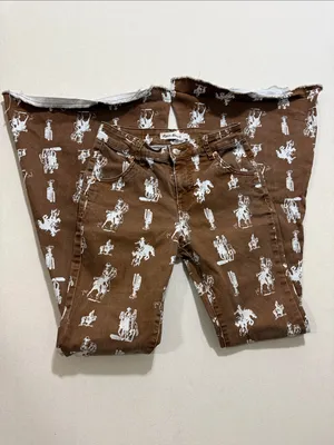 Women's Brown Boot-Cut Jeans with White Western Print thumbnail 3