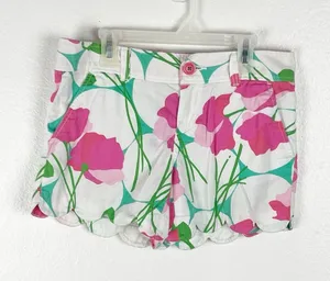 LILLY PULITZER 100% Cotton White Floral Scalloped Hem Shorts Size 0 Preppy thumbnail 1
