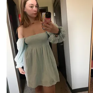 Kourt Portia Smocked Mini Dress Blue Babydoll Square Neck Balloon Sleeve Cotton thumbnail 4