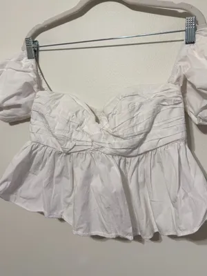 ZARA WHITE BABYDOLL CROPPED TOP SMALL BLOUSE WOMENS BEACH SUMMER blogger fave thumbnail 5