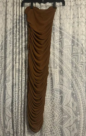 Shein Brown Strapless Mesh Midi dress Size XS thumbnail 3