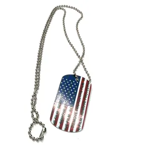 New USA America Flag Patriotic Dog Tag Necklace Land of the Free Unisex Pendant thumbnail 2