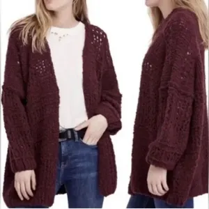 ✨Free People Saturday Morning Knit Oversized Maroon Cardigan Cardi Sweater✨ thumbnail 2