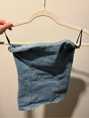 Denim Forum Strapless Denim Corset Bustier Top Light Wash Blue | XS thumbnail 2