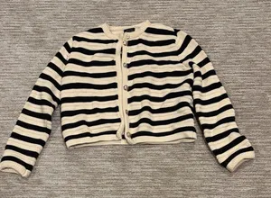 Massimo Dutti Black and Cream Striped Cardigan thumbnail 1