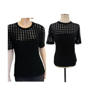 T by Alexander Wang Perforated Cutout Short Sleeve Crew Neck Top Black Size S thumbnail 2