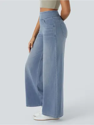 Halara Flex High Waisted Pockets Baggy Wide Leg Washed Casual Jeans Size Large thumbnail 2