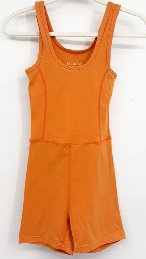SET ACTIVE Womens Orange Sportbody Athleisure Shortysuit Athletic Romper Size M thumbnail 1