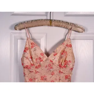 Lucy in the Sky Coquette Floral Mini Dress Ruched Sequin Mesh Small Pink Date thumbnail 5