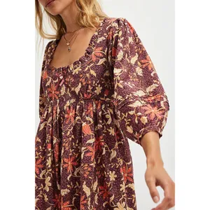 Free People Western Bohemian Dainty Lola Mini Dress Mocha Combo Large Floral NWT thumbnail 15