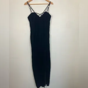 Vintage 90s Y2K strappy back velvet column dress with front slit. thumbnail 2