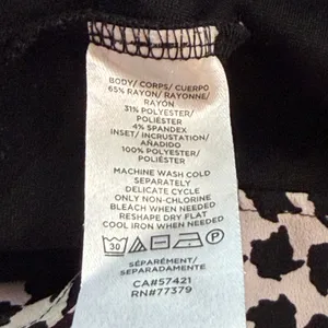 Ann Taylor Black Mock Neck Houndstooth Hem Layered Look Top Large 3/4 Sleeve thumbnail 4