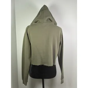 Wild Fable Womens Olive Green Cropped‎ Hoodie Raw Hem Pullover Sweatshirt Small thumbnail 3