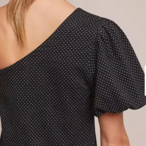 Anthropologie Maeve One Shoulder Top Black White Polka Dot Size Medium thumbnail 9